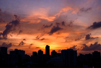 Silhouette City Skyline at Sunset