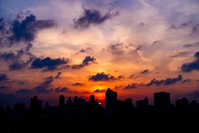 Silhouette City Skyline at Sunset