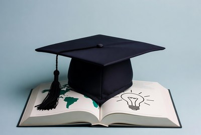 Graduation Cap on Open Book with Lightbulb