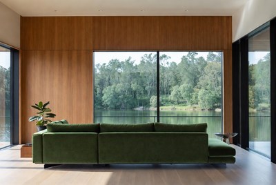 Green Sofa by Lake View Window