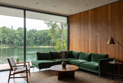 Modern Green Sofa Overlooking Lake