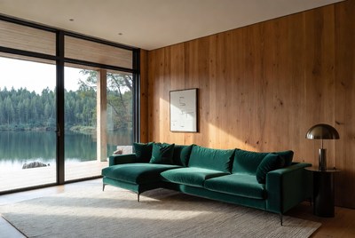 Green Velvet L-Shaped Sofa by Lake View