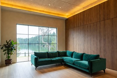 Green Velvet L-Shaped Sofa by Lake View