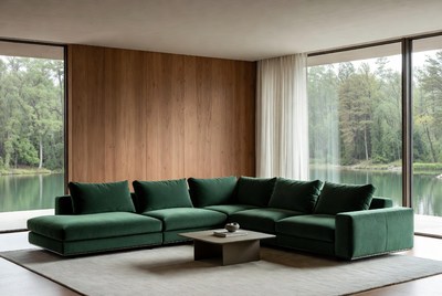 Green Velvet L-Shaped Sectional Sofa