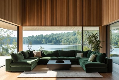 Modern Green Velvet Sofa Lake View