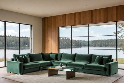 Green Velvet L-Shaped Sectional Sofa