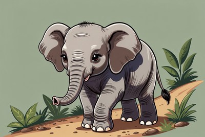 Cute baby elephant walking illustration