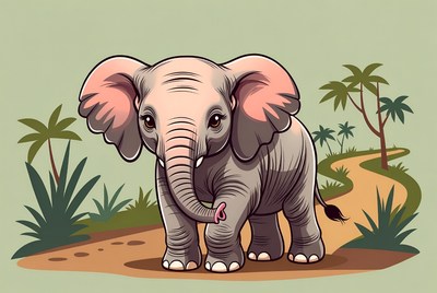 Cute baby elephant on jungle path