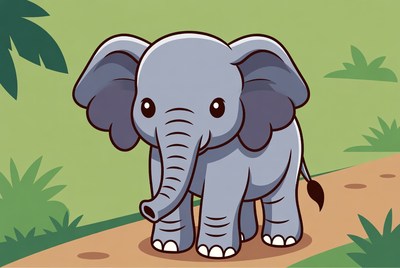 Cute baby elephant on jungle path
