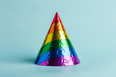 Rainbow Party Hat on Blue Background