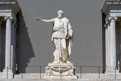 Roman Statue Man Gesture on Pedestal