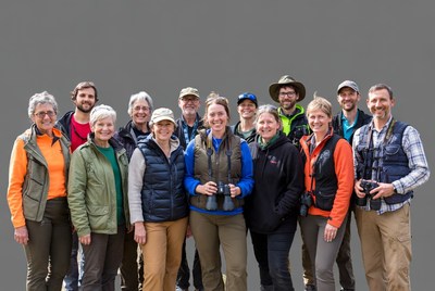 Group of birdwatchers with binoculars