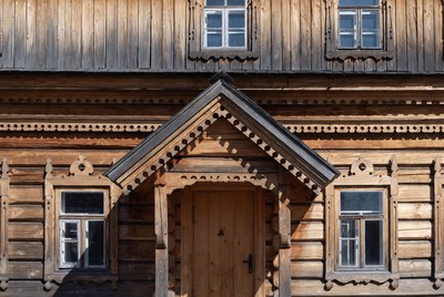 Traditional Wooden House Entrance