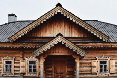 Traditional Wooden Log House Exterior