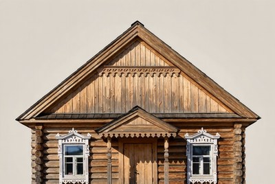 Traditional Wooden Log House Facade
