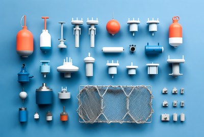 Marine Hardware Flat Lay Blue Background