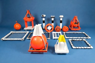 Assortment of Orange Buoys and Nets
