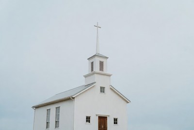 White Church with Steeple and Cross