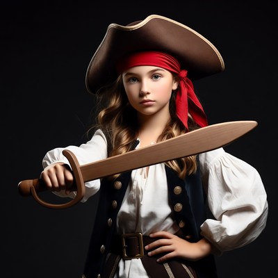 Girl in pirate costume holding sword