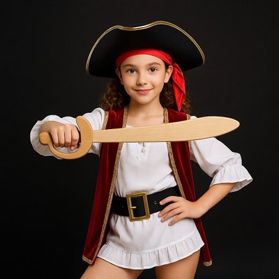 Girl in pirate costume holding sword
