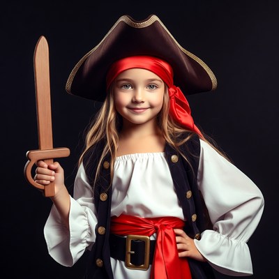 Girl in pirate costume with toy sword