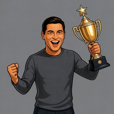 Man holding golden trophy