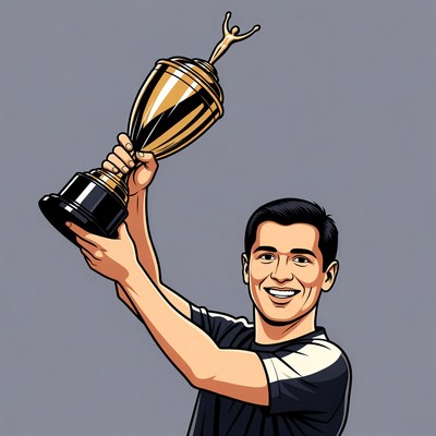 Man holding golden trophy