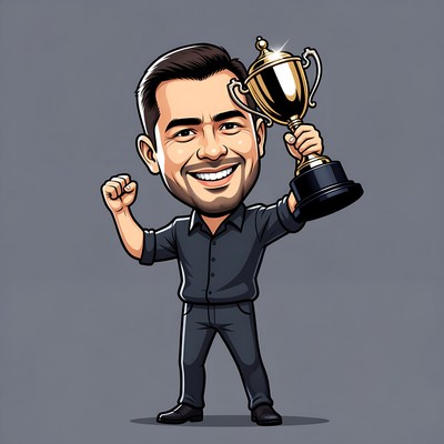 Man holding trophy illustration