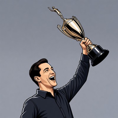 Man holding trophy illustration