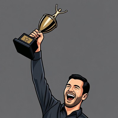 Man holding trophy illustration