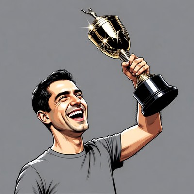 Man holding trophy triumphantly