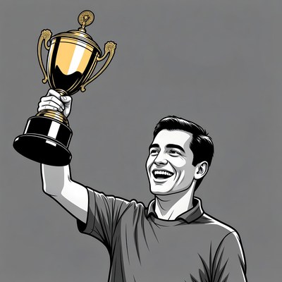 Man holding trophy illustration