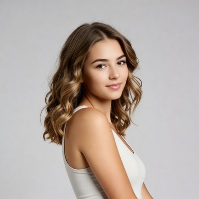 Young woman with wavy brown hair