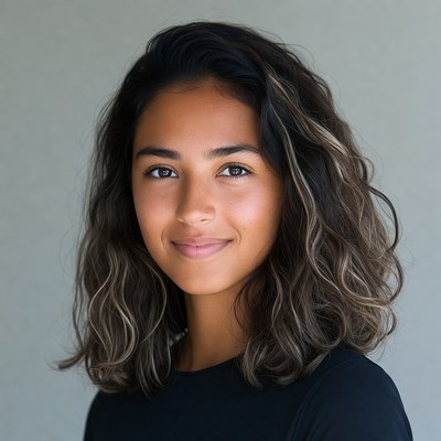 Smiling young woman with wavy hair