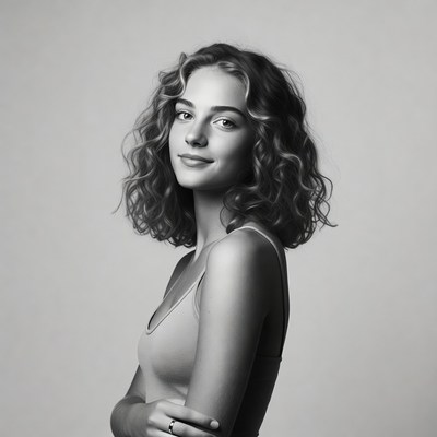 Young woman with curly hair smiling