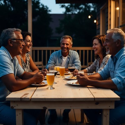 Group of friends dining on porch