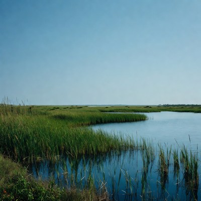 Marshland with Reeds and Blue Lagoon