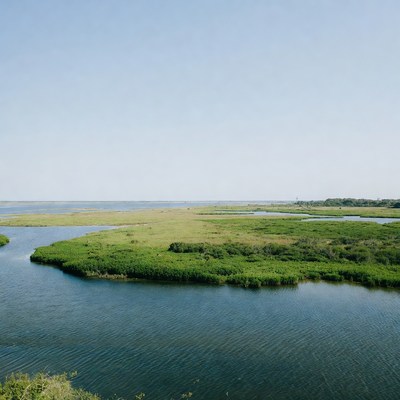 Marshland with winding waterways