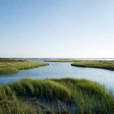 Marshland with winding waterways