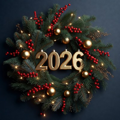 2026 Golden Numbers Christmas Wreath