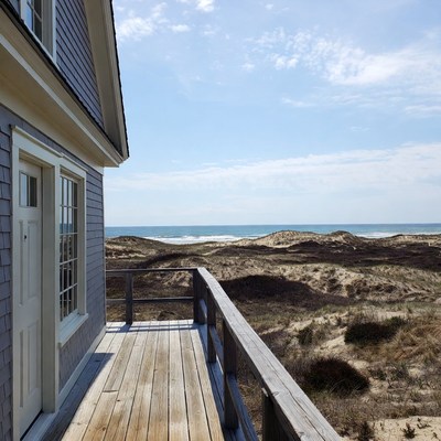 Gray Shingled House Deck Overlooking Beach Dunes