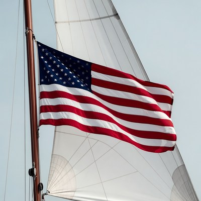 American Flag on Sailing Boat Mast