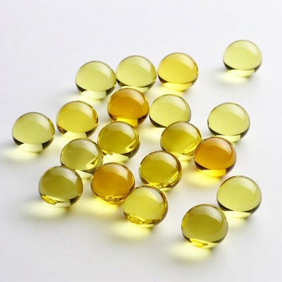 Yellow Gel Capsules on White Background