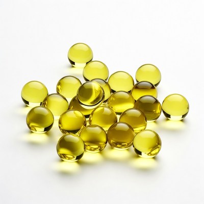 Yellow Transparent Beads on White Background