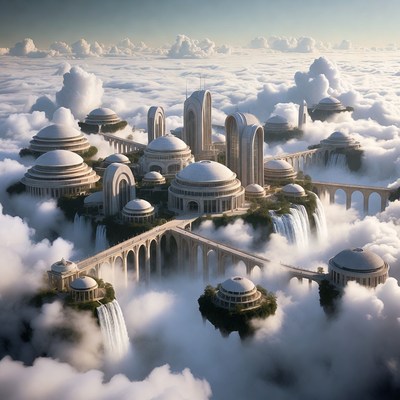 Futuristic City Floating in Clouds