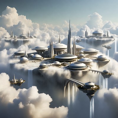 Floating Futuristic City in Clouds