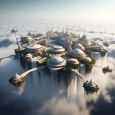 Floating Futuristic City in Clouds