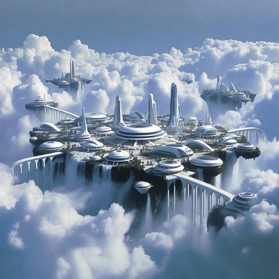 Floating Futuristic City in Clouds