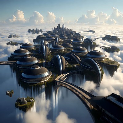 Floating Futuristic City in Clouds