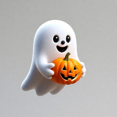 Cute Ghost Holding Pumpkin